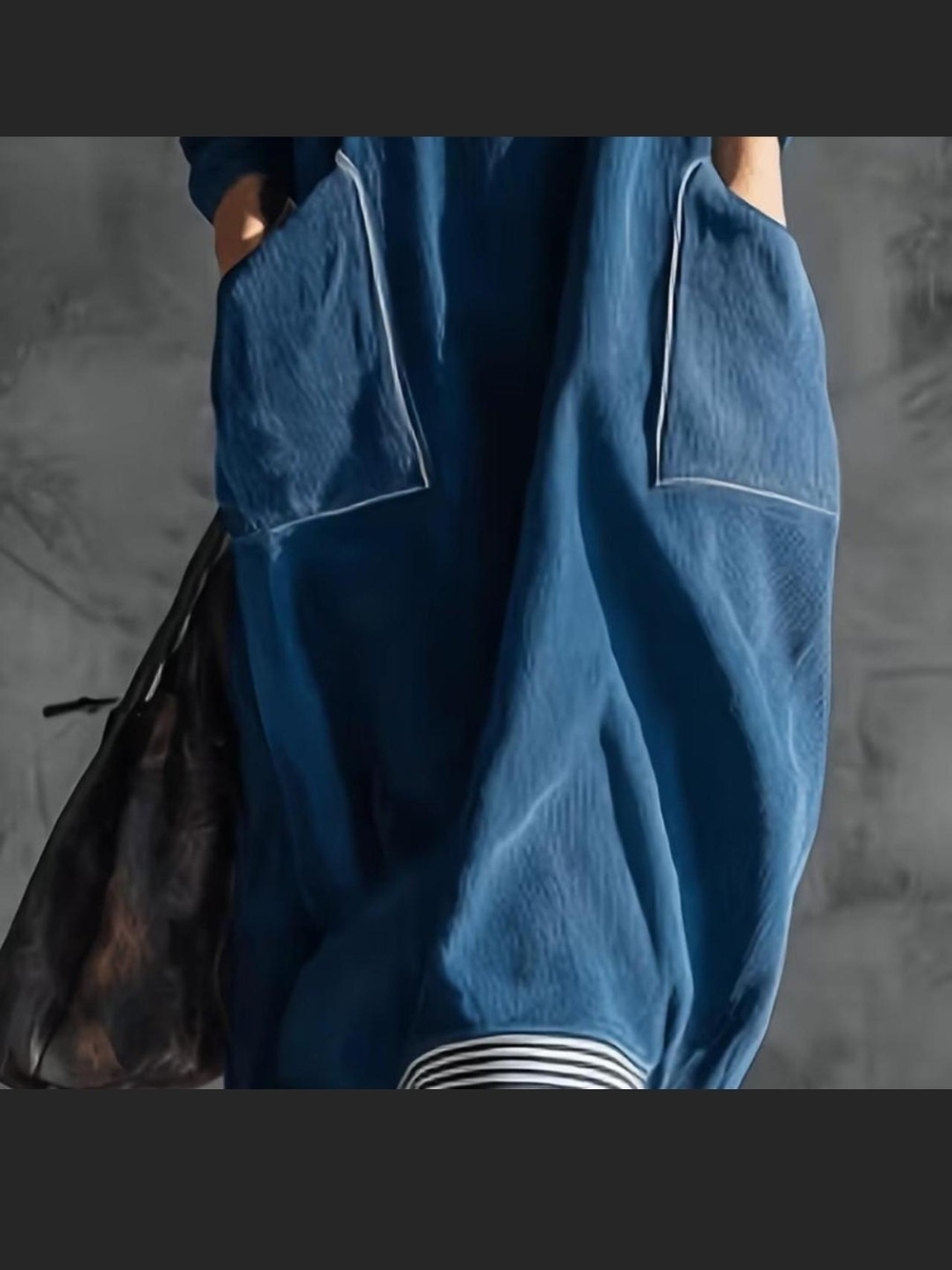 Relaxed Blue Turtleneck Long Sleeve Pocket Dress - Picture 3 of 6